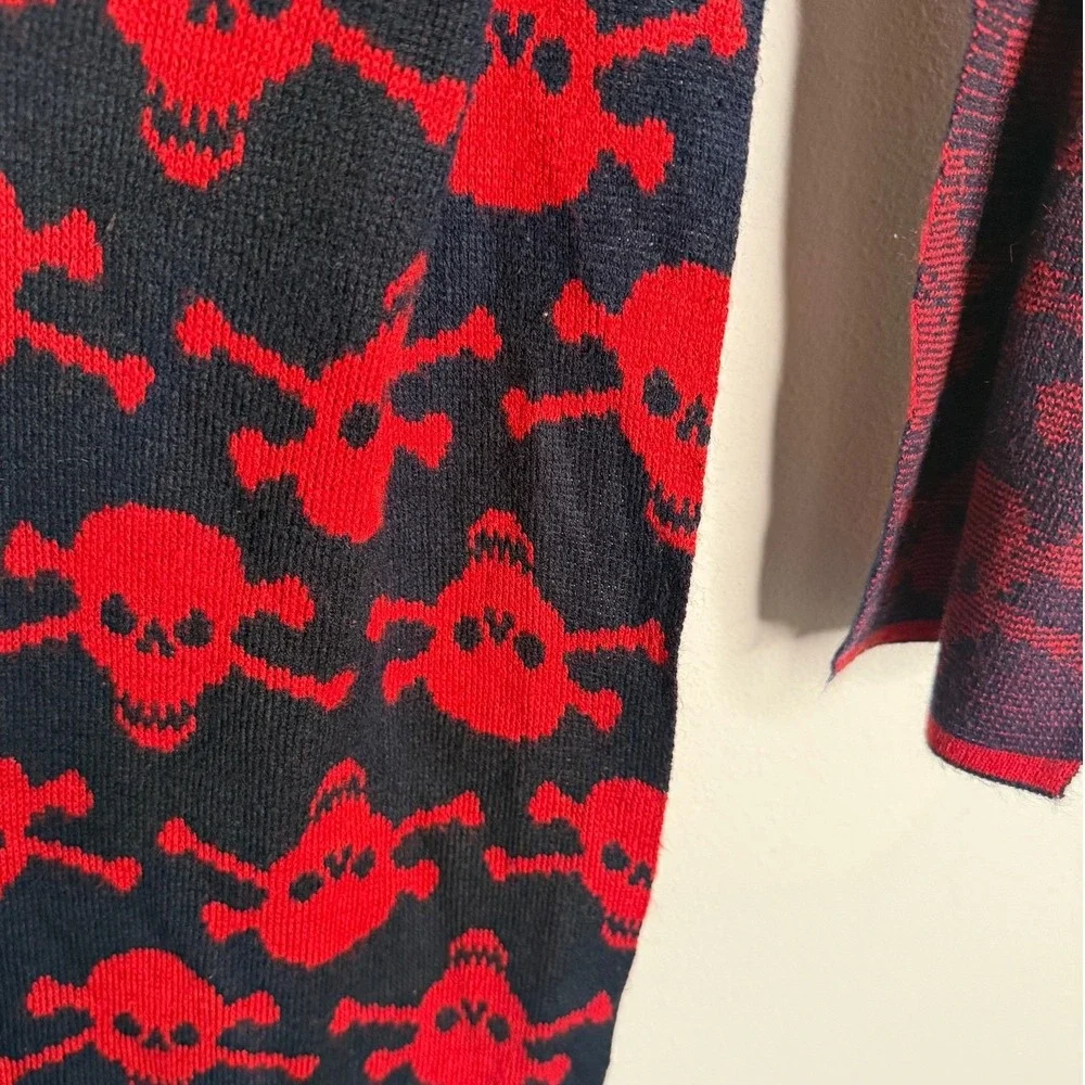 Vintage Splitfire Unisex Black Red Fire Skull Print Wool Blend Muffler Scarf Y2K